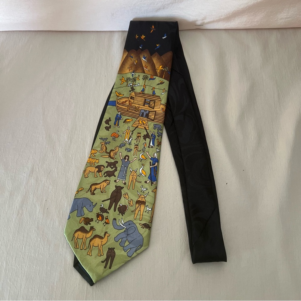 Steven Harris Handmade Polyester Noah's Ark Men's Black Tie Animal Religious
